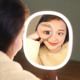 LED Makeup Mirror, Rechargeable Table Makeup Lights, 3X Magnification, Adjustable Brightness, Touch Control, Gifts (Pink/Brown)