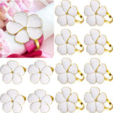 12 Pcs White Flower Napkin Rings Set, Holiday Gold Napkin Ring Holder Floral Serviette Buckles for Wedding Party Banquet