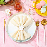 12 Pcs White Flower Napkin Rings Set, Holiday Gold Napkin Ring Holder Floral Serviette Buckles for Wedding Party Banquet