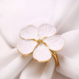 12 Pcs White Flower Napkin Rings Set, Holiday Gold Napkin Ring Holder Floral Serviette Buckles for Wedding Party Banquet