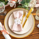 12 Pcs White Flower Napkin Rings Set, Holiday Gold Napkin Ring Holder Floral Serviette Buckles for Wedding Party Banquet