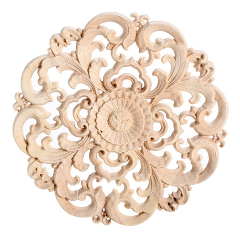 Round Wood Appliques Onlays, 1-Pack Unpainted Wooden Carved Flower Carvings Decals for Wall Cupboard Mirror Mantel Door Bed In Australia - Darrahopens