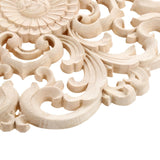 Round Wood Appliques Onlays, 1-Pack Unpainted Wooden Carved Flower Carvings Decals for Wall Cupboard Mirror Mantel Door Bed