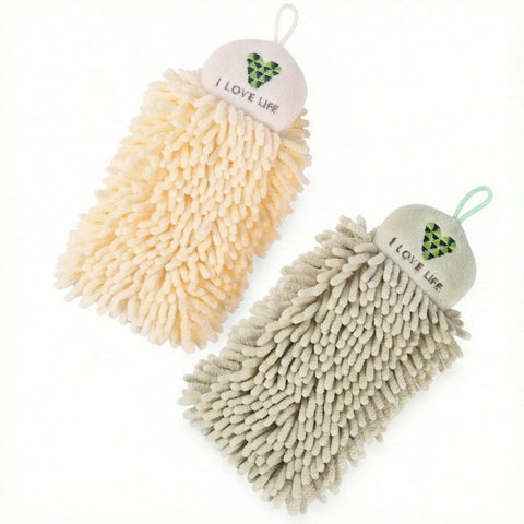 2 Pcs Towels Hanging Fuzzy Ball Hand Towels Chenille Hand Towels for Bathroom Hand Towels with Hanging Loops Beige and Light Green In Australia - Darrahopens