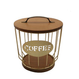 Round Coffee Pods Holder with Wooden Lid and Base,Wire Coffee Pods Storage Basket for Home Cafe Bar Countertop Decor(Gold) In Australia - Darrahopens