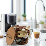 Round Coffee Pods Holder with Wooden Lid and Base,Wire Coffee Pods Storage Basket for Home Cafe Bar Countertop Decor(Gold) In Australia - Darrahopens