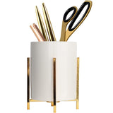 Gold pencil cup Sturdy metal frame with white ceramic pen holder For desks and kitchen appliance holders(1set 4.6-3.14in) In Australia - Darrahopens
