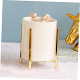 Gold pencil cup Sturdy metal frame with white ceramic pen holder For desks and kitchen appliance holders(1set 4.6-3.14in) In Australia - Darrahopens