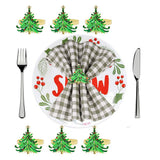 12Pcs Green Chirstmas Tree Napkin Rings,Golden Rings Designed with Red and for Christmas Dinning Table