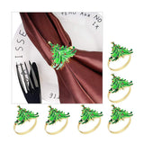 12Pcs Green Chirstmas Tree Napkin Rings,Golden Rings Designed with Red and for Christmas Dinning Table