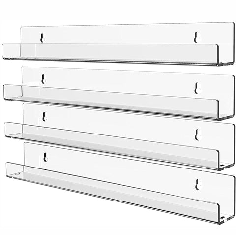 acrylic 4 Pack Acrylic Clear Floating Bookshelf for Kids Room,15" Invisible Wall Mounted Hanging Book Shelves