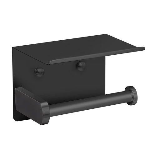 Self Adhesive Toilet Paper Holder with Phone Shelf Stainless Steel Wall Mounted Toilet Paper Roll Holder - Rustproof Black