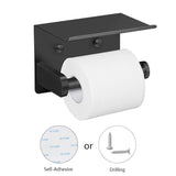 Self Adhesive Toilet Paper Holder with Phone Shelf Stainless Steel Wall Mounted Toilet Paper Roll Holder - Rustproof Black