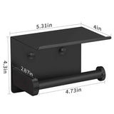 Self Adhesive Toilet Paper Holder with Phone Shelf Stainless Steel Wall Mounted Toilet Paper Roll Holder - Rustproof Black
