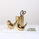 Small Birds Statues Gold Home Decor Modern Style Figurine Decorative Ornaments for Living Room, Bedroom, Office Desktop,  2pes