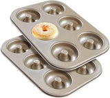 Donut Pan Non-Stick 6-Cavity Bakeware Carbon Steel Cake Baking Mold Mini-Sized Donuts Biscuit Bagels (Champagne Gold 2pes) In Australia - Darrahopens