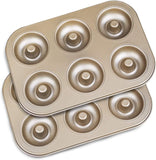 Donut Pan Non-Stick 6-Cavity Bakeware Carbon Steel Cake Baking Mold Mini-Sized Donuts Biscuit Bagels (Champagne Gold 2pes) In Australia - Darrahopens