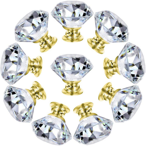 Dresser Drawer Cabinet Knobs 30mm Diamond Shaped Crystal Glass Knobs Pulls for Kitchen Wardrobe Cupboard (10 Pack, Gold) In Australia - Darrahopens
