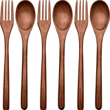 6pcs Wooden Spoons Forks Set Wood Dinner Utensil Set Reusable Flatware Tableware Set Handmade Natural Cutlery Set Includes Wood