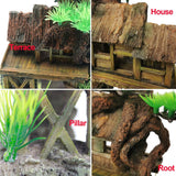 Aquarium Decorations Fish Tank Ornaments House on Terrace with Tree Root Resin Handicrafts for Betta Fish