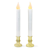 LED White Taper Candles with Gold Holders Pack of 2, Elegant Glow Centerpieces Flameless Candlesticks for Home Décor
