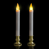 LED White Taper Candles with Gold Holders Pack of 2, Elegant Glow Centerpieces Flameless Candlesticks for Home Décor