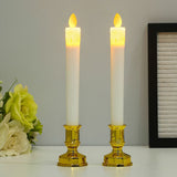 LED White Taper Candles with Gold Holders Pack of 2, Elegant Glow Centerpieces Flameless Candlesticks for Home Décor