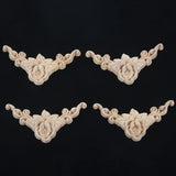8pcs 8 x 8cm Wood Carved Corner Onlay Applique Door Cabinet Rose Unpainted European Style  thick classic taste