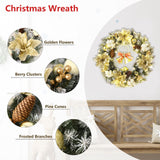 Golden Bell Front Door Artificial Christmas Wreath Pinecone Cotton Golden Flowers Indoor and Outdoor Farmhouse Home Decoration