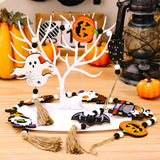 3pcs  Halloween Wooden Bead Wreath Farmhouse Tree Pumpkin Spider Skeleton Ghost Plaque Wall Decoration Bead String