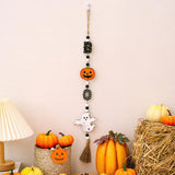 3pcs  Halloween Wooden Bead Wreath Farmhouse Tree Pumpkin Spider Skeleton Ghost Plaque Wall Decoration Bead String