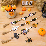 3pcs  Halloween Wooden Bead Wreath Farmhouse Tree Pumpkin Spider Skeleton Ghost Plaque Wall Decoration Bead String