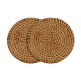 2pcs handmade straw rattan coasters, handmade tea cup coasters for home decoration, tea cup circular woven triangular coasters,