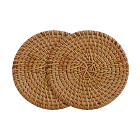 2pcs handmade straw rattan coasters, handmade tea cup coasters for home decoration, tea cup circular woven triangular coasters,