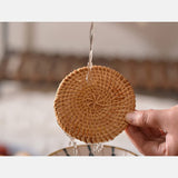 2pcs handmade straw rattan coasters, handmade tea cup coasters for home decoration, tea cup circular woven triangular coasters,