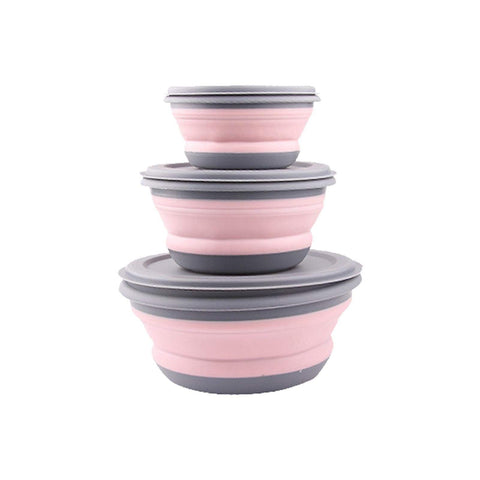 Portable Silicone Collapsible Travel Bowl Foldable Salad Bowl Silicone Food Storage Container with Lid for Outdoor Travel, 3PCS In Australia - Darrahopens