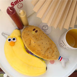 2pcs，Cute novel funny face simulation food fruit chicken leg banana figure soft padded top coat zipper pencil case