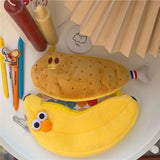 2pcs，Cute novel funny face simulation food fruit chicken leg banana figure soft padded top coat zipper pencil case