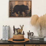Desktop decoration, wooden crafts, forest wood carving, landscape creativity, home decor, deer wood multi-layer crafts, ornaments