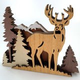 Desktop decoration, wooden crafts, forest wood carving, landscape creativity, home decor, deer wood multi-layer crafts, ornaments