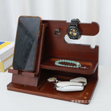 Solid wood mobile phone stand, desktop creative storage rack, multifunctional for hanging watches, glasses, keys In Australia - Darrahopens