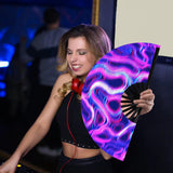 Large Folding Hand Rave Fan, Handheld Fan with Fan bag,for Music Festivals,Carnival,Rainbow Outfits,Disco Party,Neon Party