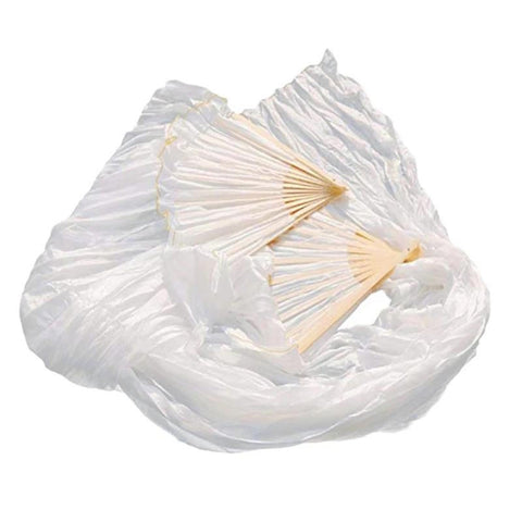 2pcs Handmade fake silk belly dance fan, veil dance fan, long silk fan, classical dance fan, white dance fan