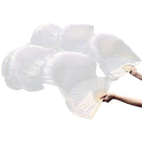 2pcs Handmade fake silk belly dance fan, veil dance fan, long silk fan, classical dance fan, white dance fan