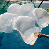 2pcs Handmade fake silk belly dance fan, veil dance fan, long silk fan, classical dance fan, white dance fan
