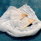 2pcs Handmade fake silk belly dance fan, veil dance fan, long silk fan, classical dance fan, white dance fan