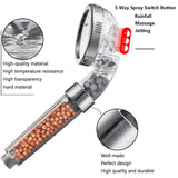 High pressure showerhead, ion filtration showerhead (3 settings), water-saving and stone filtration bead handheld showerhead