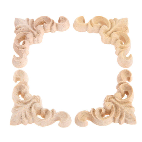 4pcs  4cm Woodcarving Corner Decal Unpainted Wood Carved Decal Onlay Applique Frame Furniture Cabinet Door Decor Craft 3D In Australia - Darrahopens