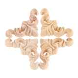 4pcs  4cm Woodcarving Corner Decal Unpainted Wood Carved Decal Onlay Applique Frame Furniture Cabinet Door Decor Craft 3D