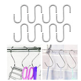 12pcs S Hanging Hooks,Extra Long Steel Hanger, Indoor Outdoor Uses for Garden, Bathroom, Closet, Workshop, Kitchen, Matt Silver